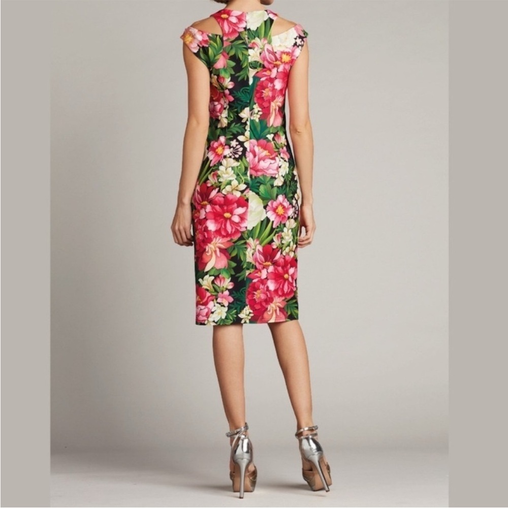 Tadashi Shoji ZORA FLORAL SHOULDER CUT-OUT DRESS SZ Medium Tropical Ruffle Sexy - Picture 3 of 16